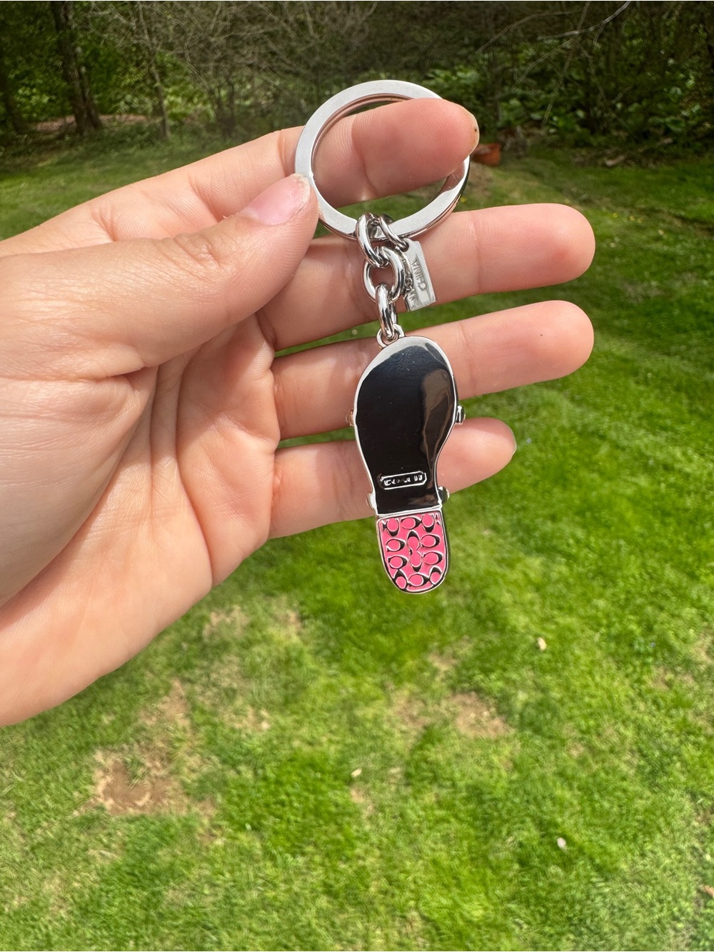 Coach Pink Signature Sandal Keychain Charm Rhinestone Flip Flop Key Fob Y2K NWOT - Picture 7 of 10